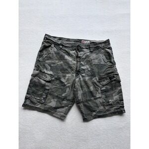 Wrangler Cargo Shorts Mens 38 Grey Camo Relaxed Fit Stretch Ripstop Utility